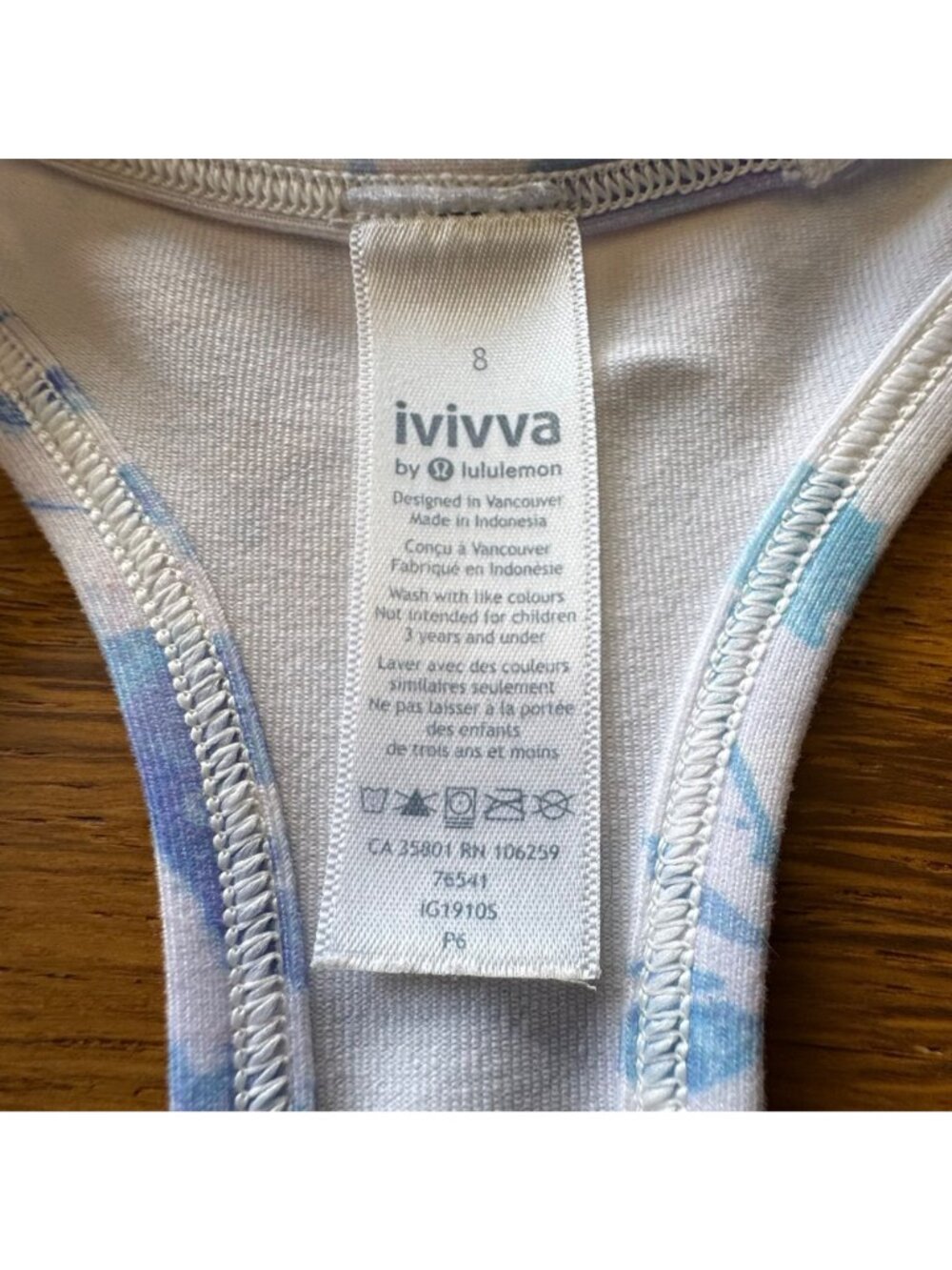 IVIVVA Lululemon Racerback Tank Top Girls 8 Leaves Blue Purple Athletic Shirt - Picture 8 of 8